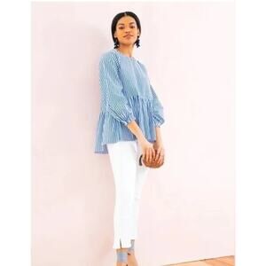 Pomander Place Blue Stripe Olivia Peplum top, Classic, Preppy, XL